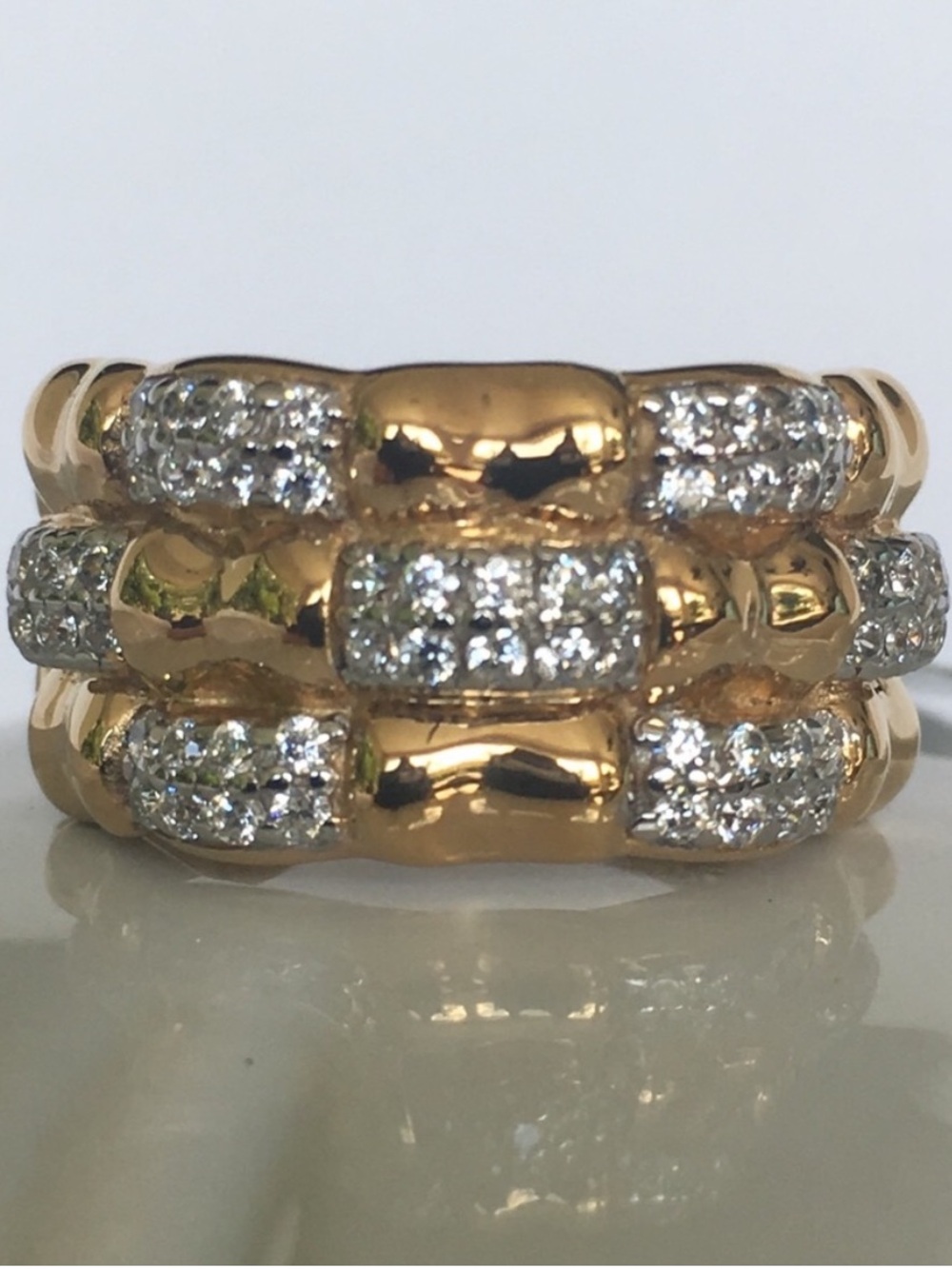 14K Gold Plated Sterling Silver CZ Brick Ring